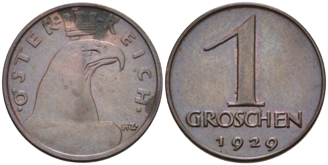 Австрия 1 грош 1929 KM 2836 бронза 4567-256