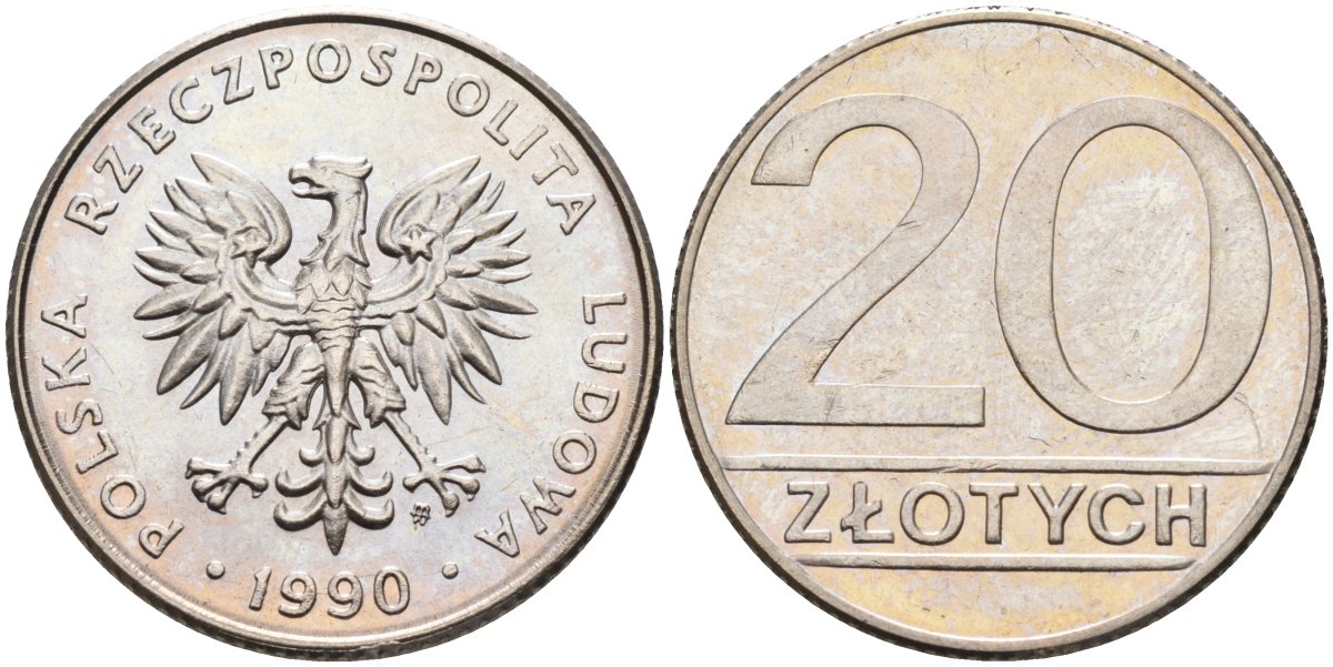 Польша 20 злотых 1990 MW KM 153.2, Parchimowicz 255b медно-никель 59-1531