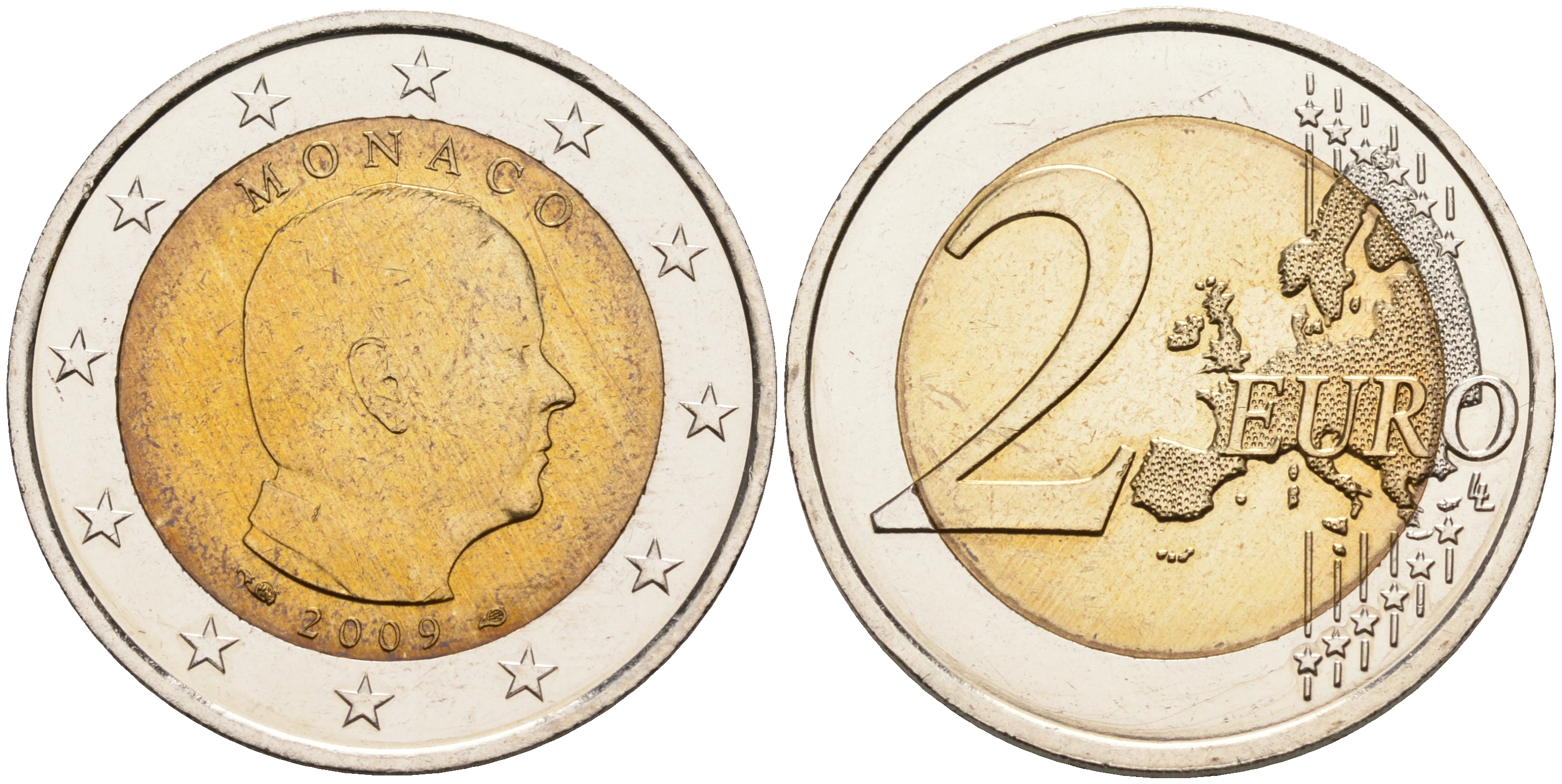 Монако 2 евро 2009 Князь Альберт II KM 195 биметалл UNC 1525-1322