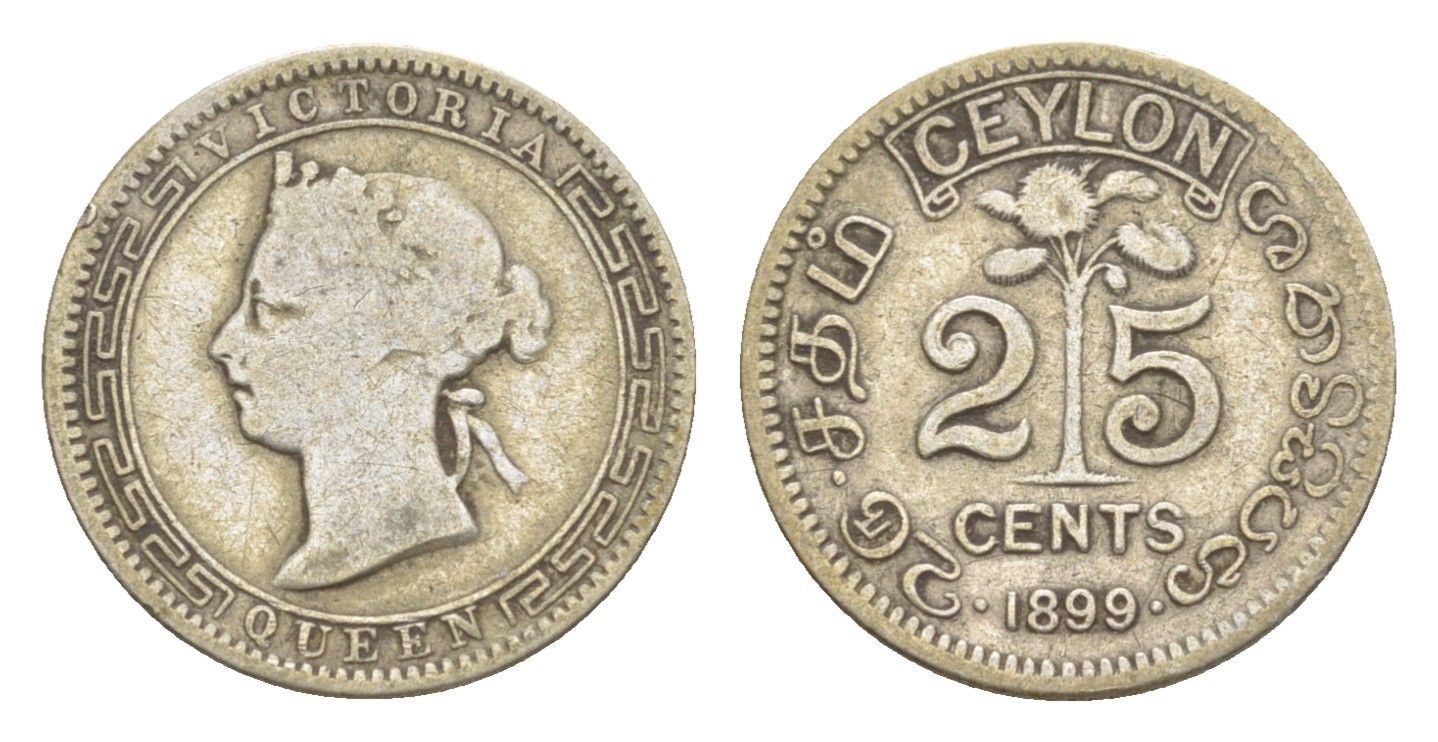 Цейлон 25 центов 1899 Виктория (1837-1901) KM 95 серебро 1516-1141