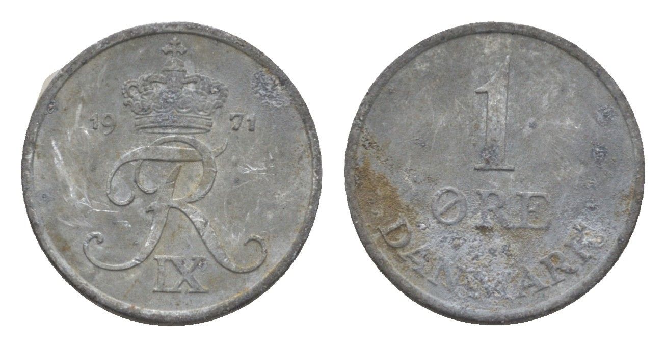 Дания 1 эре 1971 C; S, Фредерик IX (1947-1972) KM 839 цинк 4651-454
