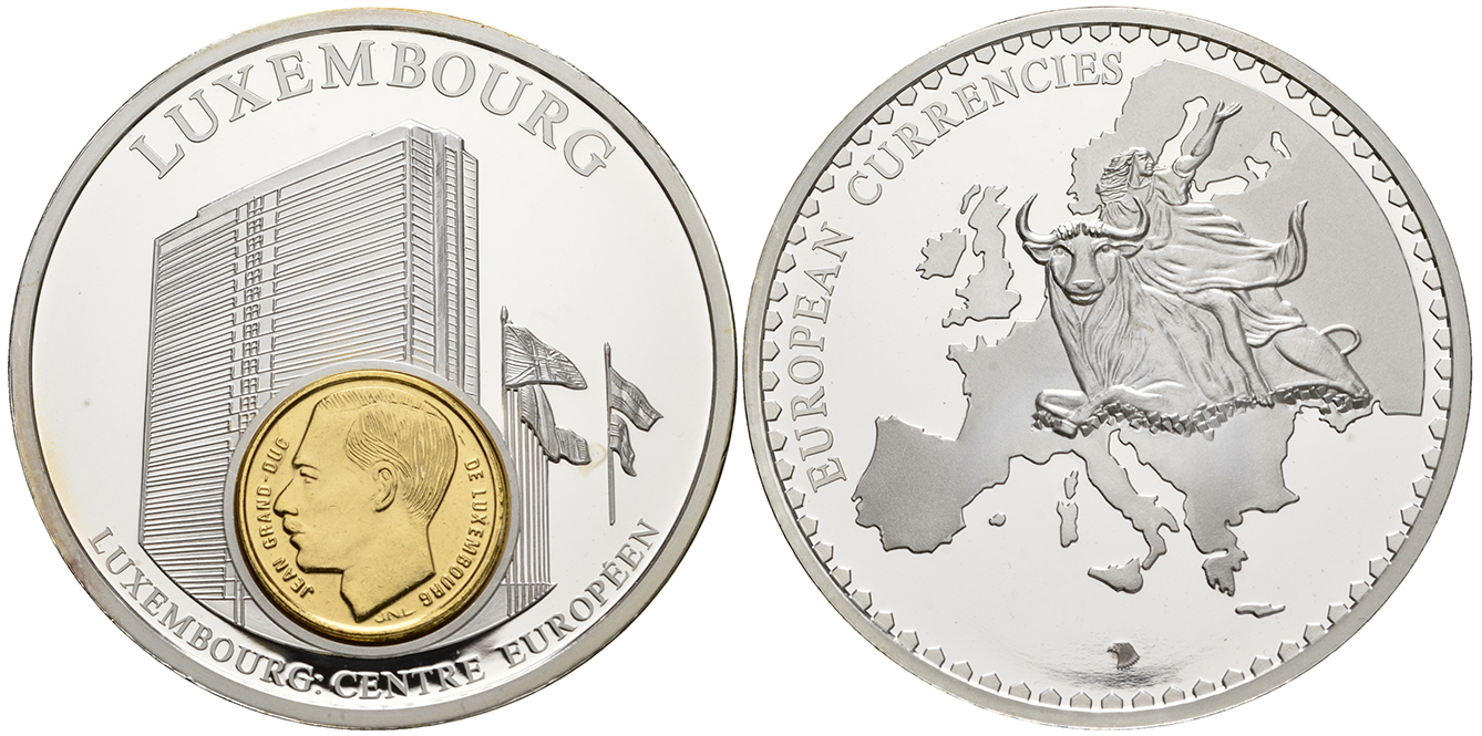 Нидерланды медаль 1993 серия европейские доевровые монеты, 54 гр., 50 мм.,с сертификатом, Люксембург, евроцентр  серебрение  PROOF  06-026-23