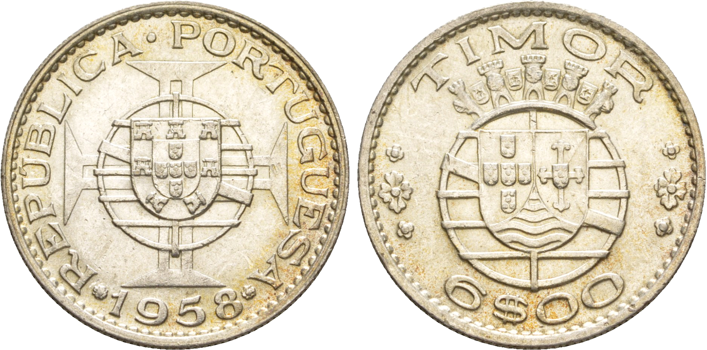 Португальский Тимор 6 эскудо 1958  KM 15 серебро  aUNC  4635-855