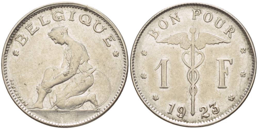 Бельгия 1 франк 1923 Belgique, Альберт I (1909-1934) KM 89 никель 4546-224