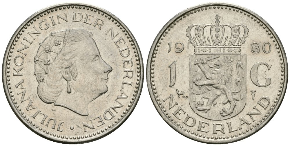 Нидерланды 1 гульден 1980 Юлиана (1948-1980) KM 184a никель 4579-552