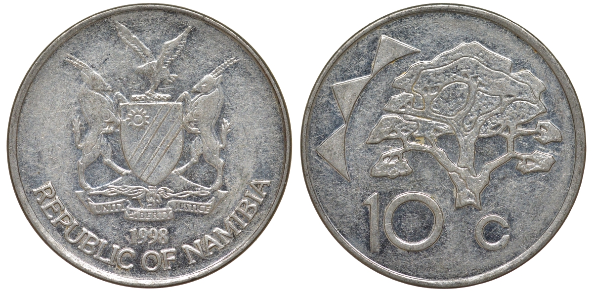Намибия 10 центов 1998 дерево KM 2 никелированная сталь 4163-912