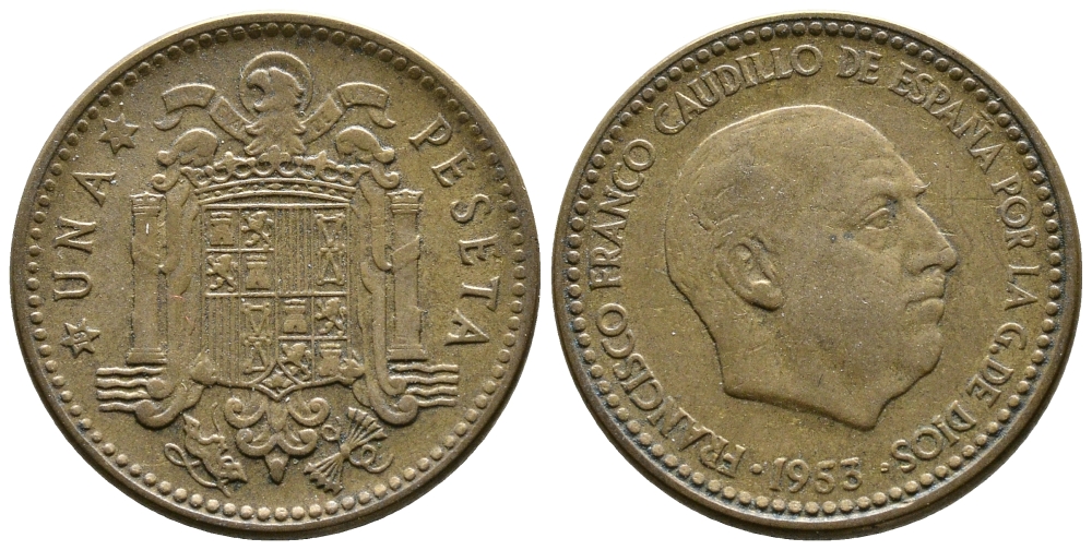 Испания 1 песета 1953 (56) Франциско Франко (1939-1975) KM 775 алюминиевая бронза 4110-1422