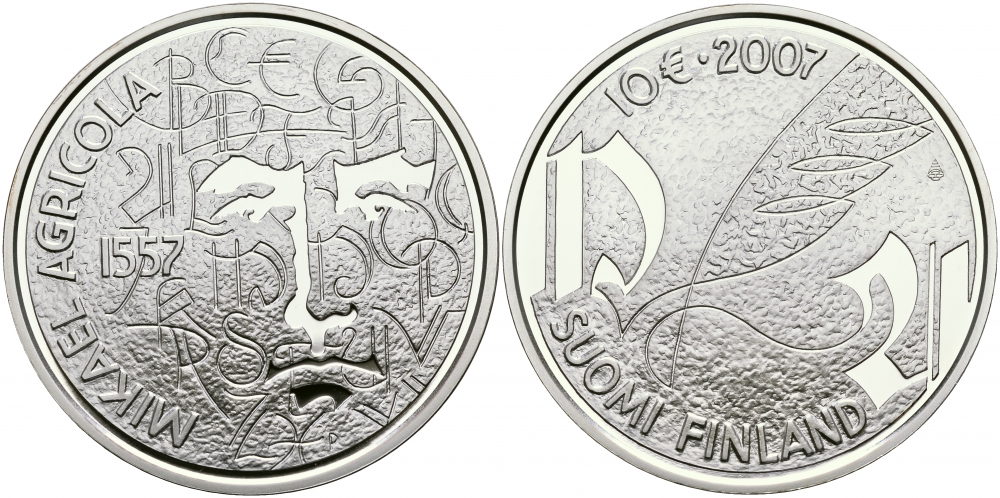 Финляндия 10 евро 2007 450 лет со дня смерти Микаэля Агриколы KM 136 серебро PROOF 11-226-31