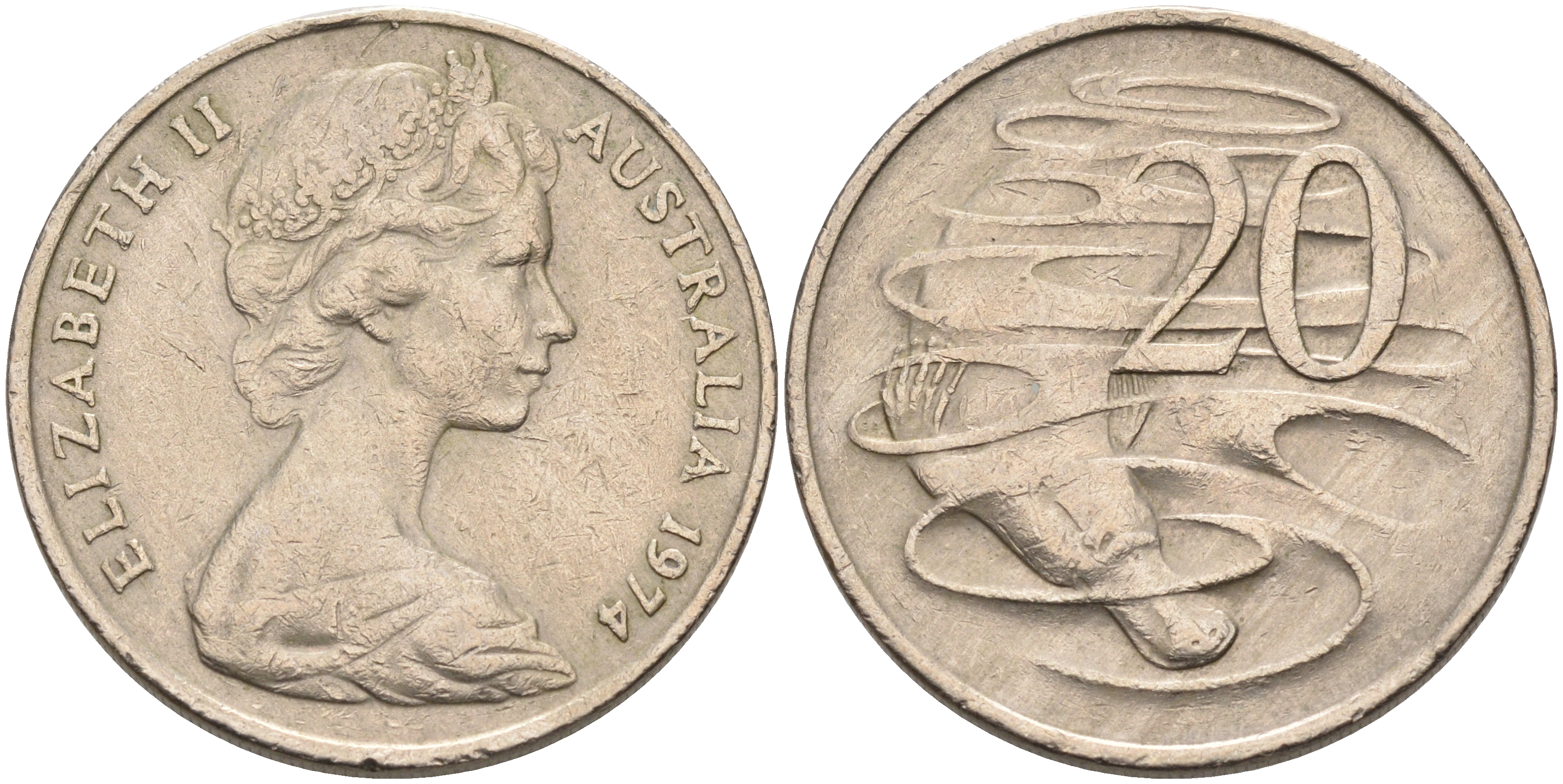 Австралия 20 центов 1974 Елизавета II (1952-2022), утконос KM 66 медно-никель 4565-822
