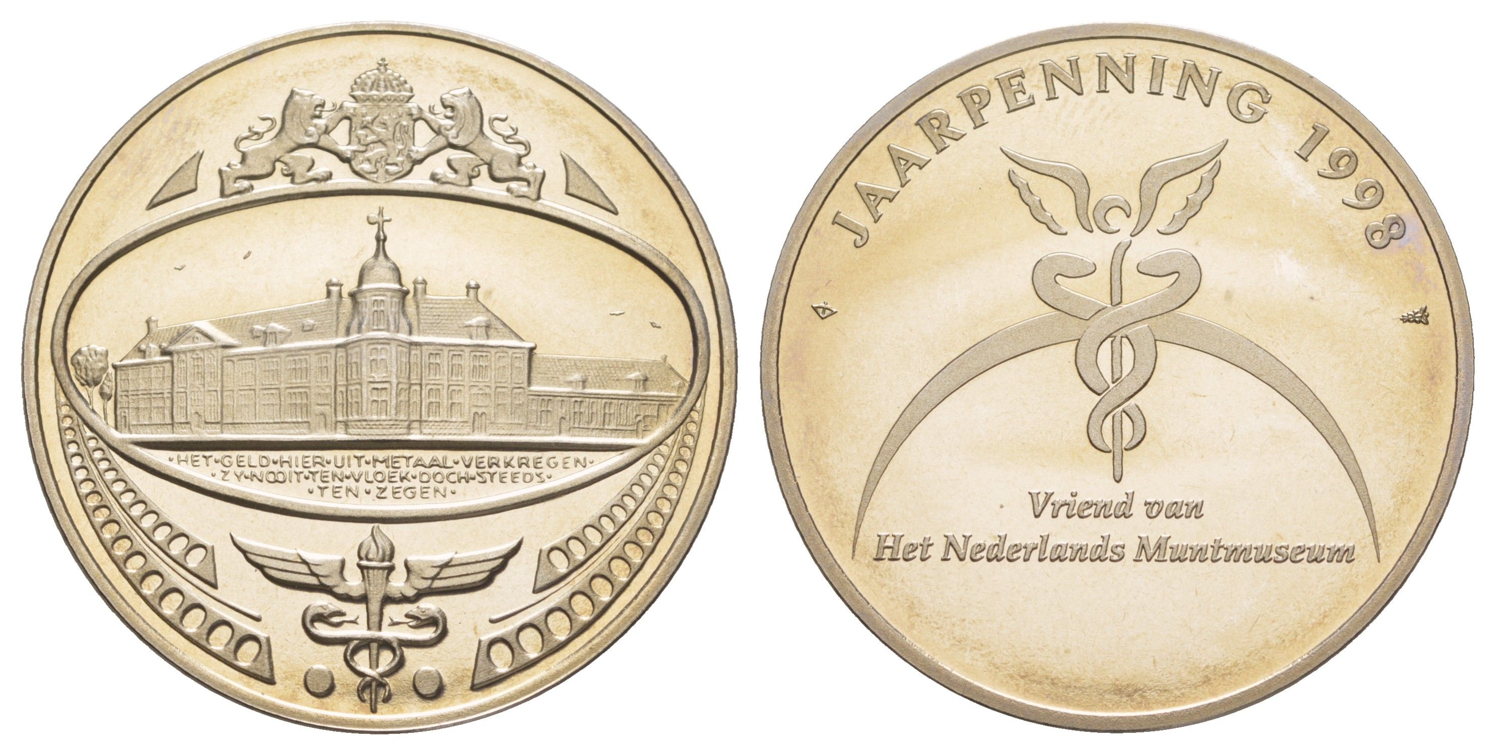 Нидерланды медаль "Музея монетного двора" 1998 медаль вручалась «Друзьям музея», пожертвовавшим музею минимальную сумму в предыдущем году, тираж 1.000 экземпляров, диаметр 38 мм, вес 22,5 гр медно-никель PROOF 3711-131
