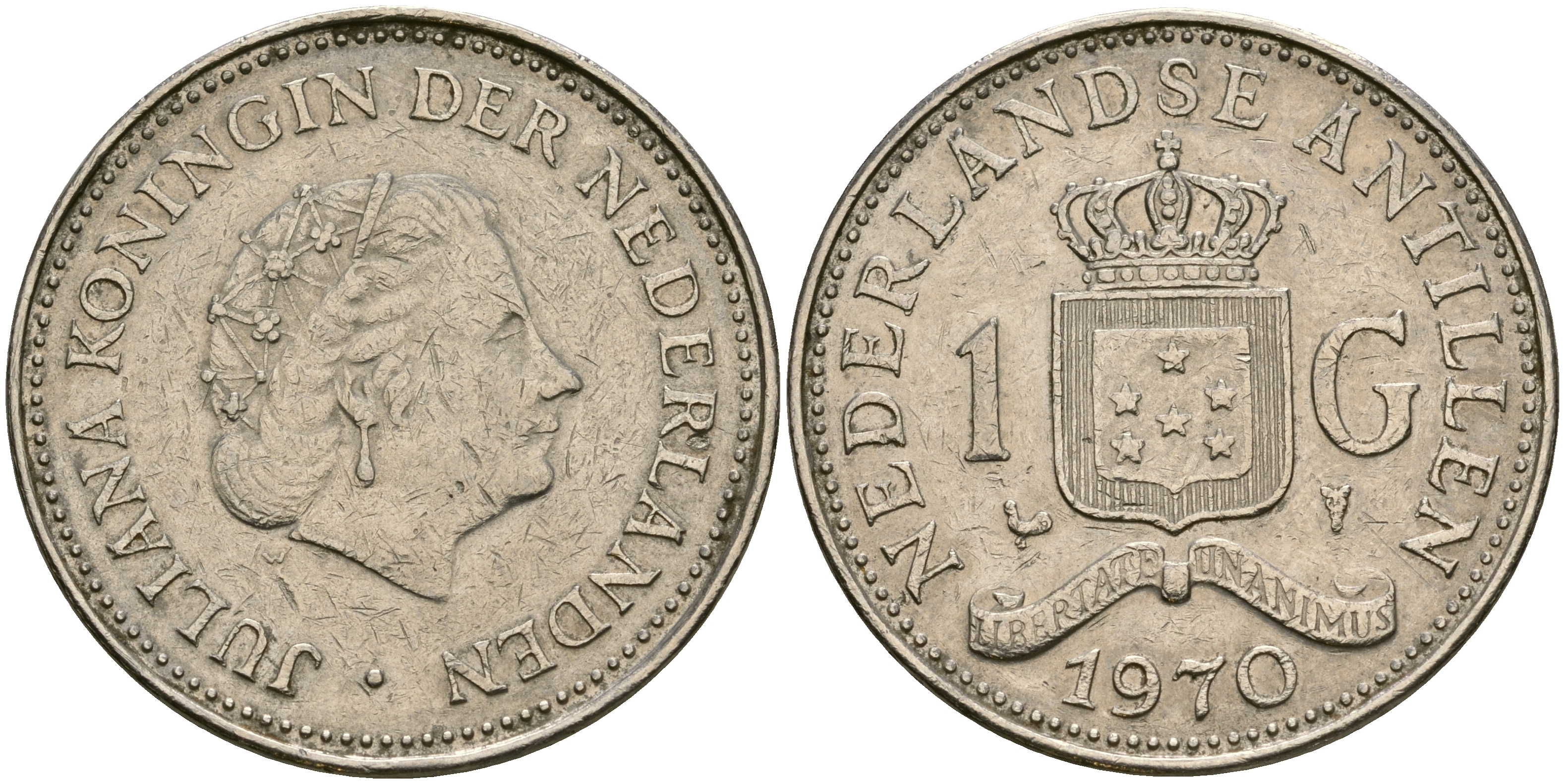 Нидерландские Антилы 1 гульден 1970Юлиана (1948-1980) KM 12 никель 4364-3722