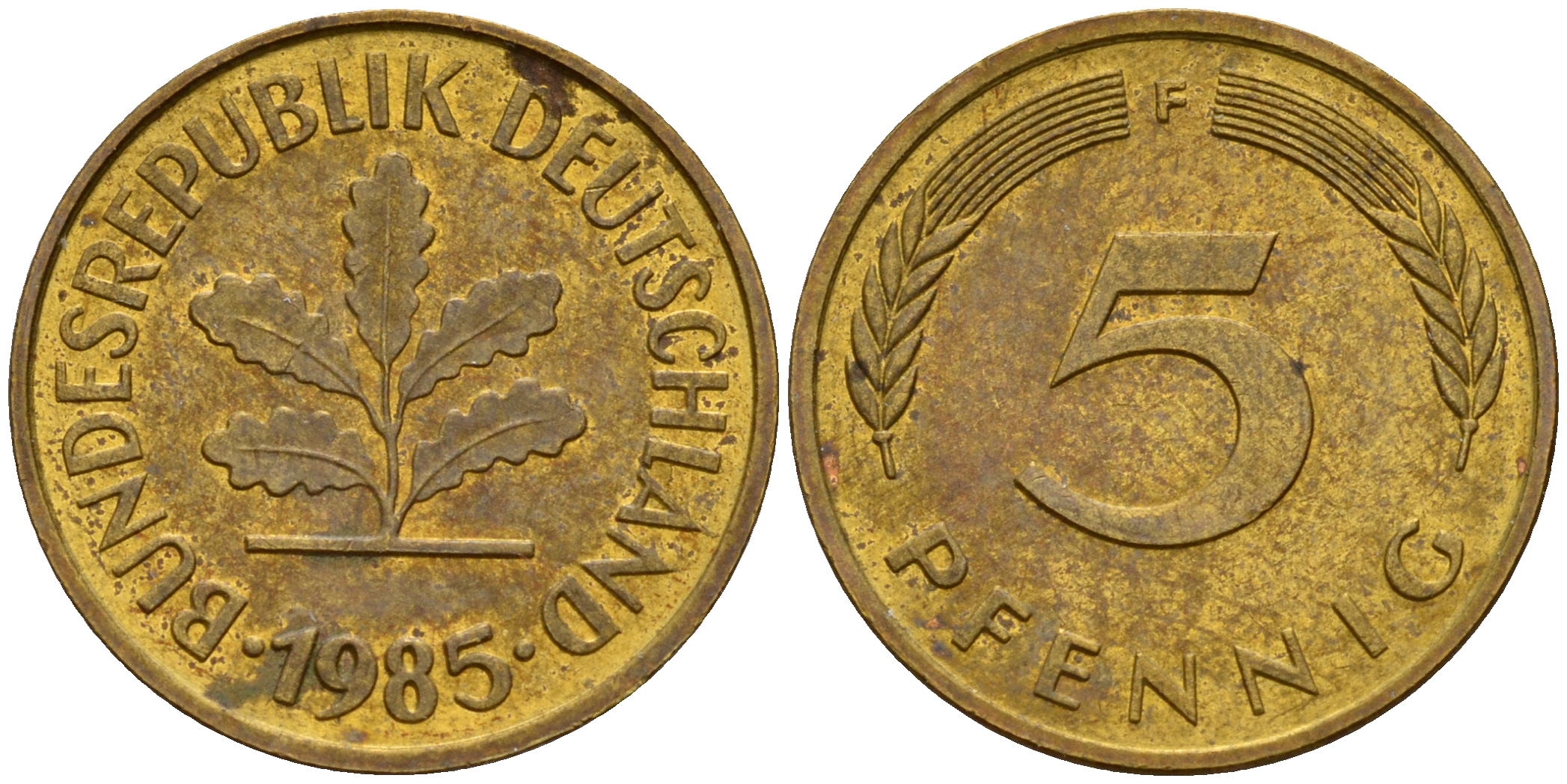 ФРГ 5 пфеннигов 1985 F J.382, KM 107 сталь плакированная латунью    4598-1039