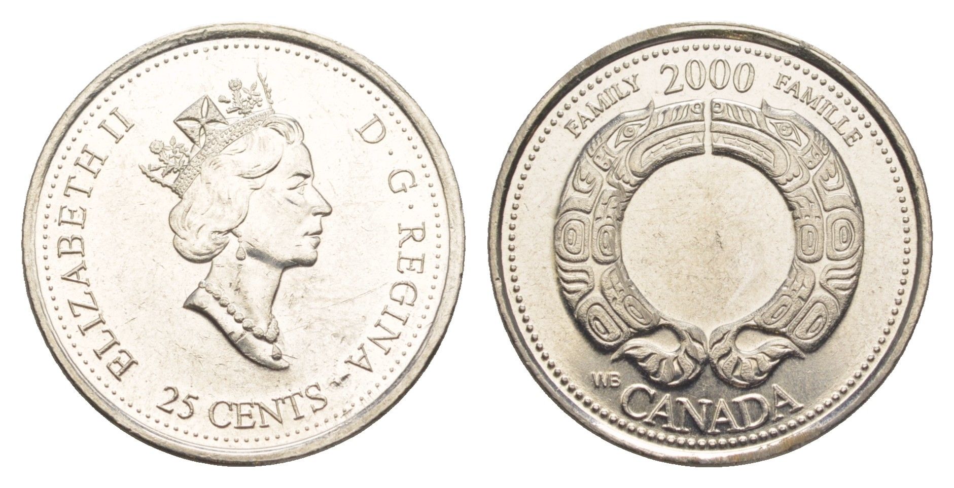 Канада 25 центов 2000 Миллениум - Семья KM 375 сталь плакированная никелем aUNC 4637-925