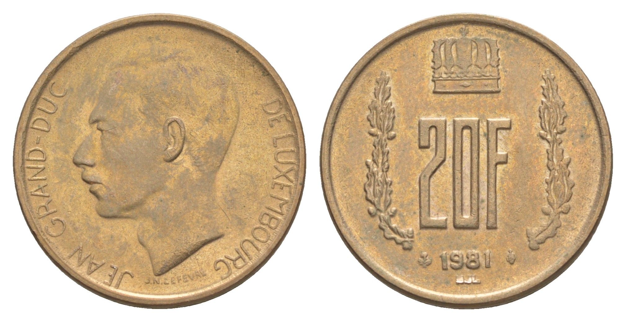 Люксембург 20 франков 1981 Герцог Жан (1964-1999) KM 58 алюминиевая бронза UNC 4641-1116