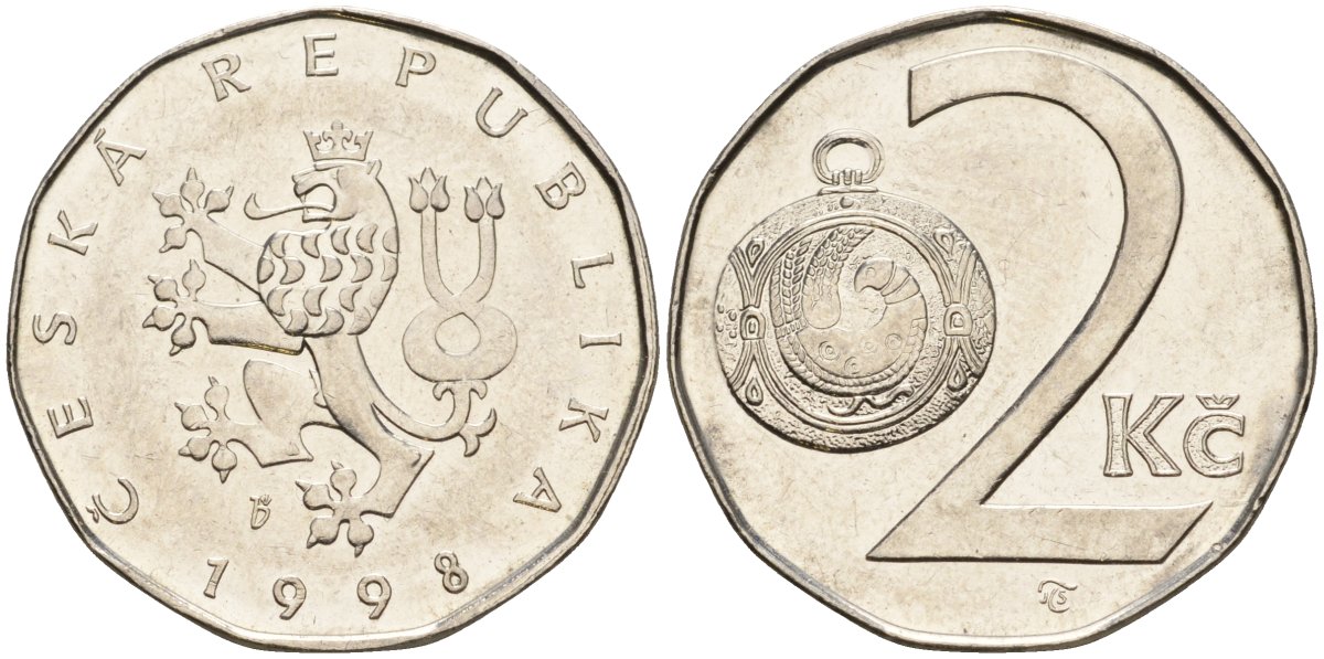 Чехия 2 кроны 1998 b' KM 9 сталь плакированная никелем 4605-813