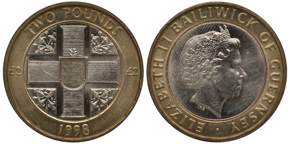 Гернси 2 фунта 1998 КРЕСТ KM 83 биметалл UNC M1-13