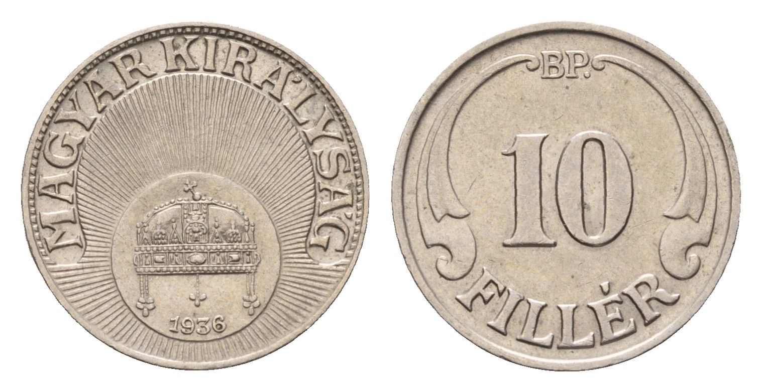 Венгрия 10 филлеров 1936 KM 507 медно-никель aUNC 72-1651