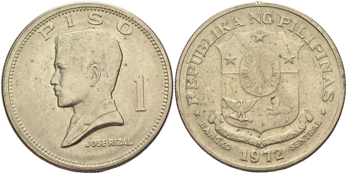 Филиппины 1 писо 1972 Хосе Рицаль KM 203 медь никель цинк 4368-525