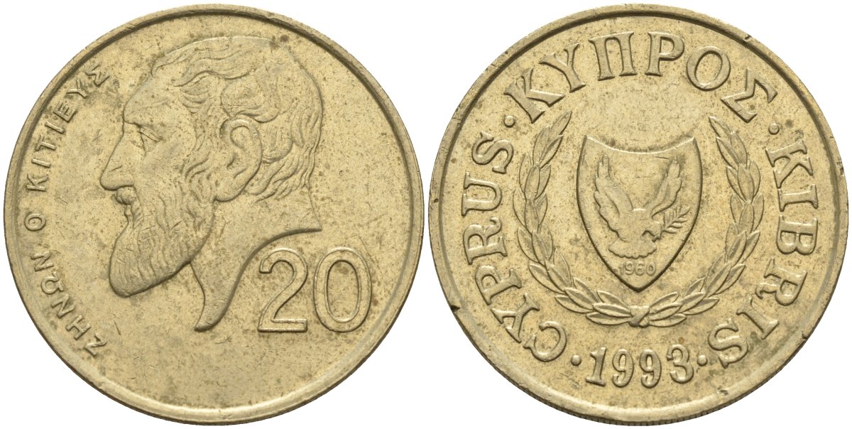 Кипр 20 центов 1993 KM 62.2 никель латунь 4140-826