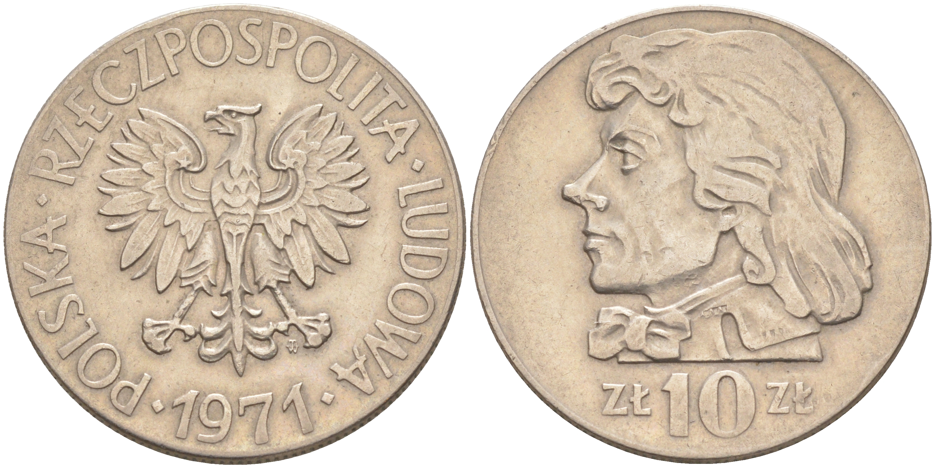 ПОЛЬША 10 ЗЛОТЫХ 1971 MW, ТАДЕУШ КОСТЮШКО KM 50a медно-никель 4111-243