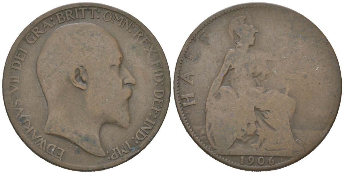 Великобритания 1/2 пенни 1906 Эдуард VII (1901-1910) KM 793.2, Spink 3991 бронза 4616-716