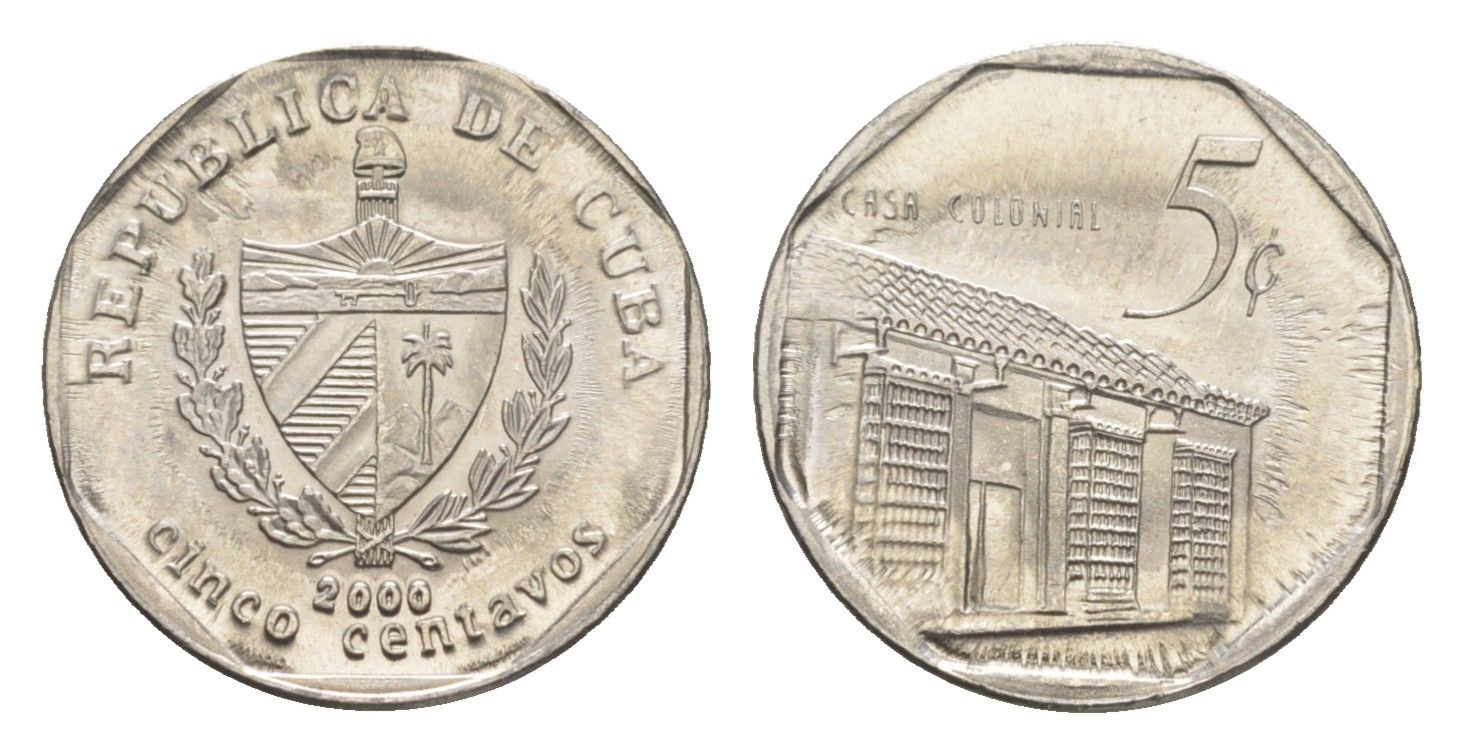 Куба 5 сентаво 2000 Casa Colonial KM 575.2, Schoen 713, JMA MC19 сталь плакированная никелем UNC 4651-524