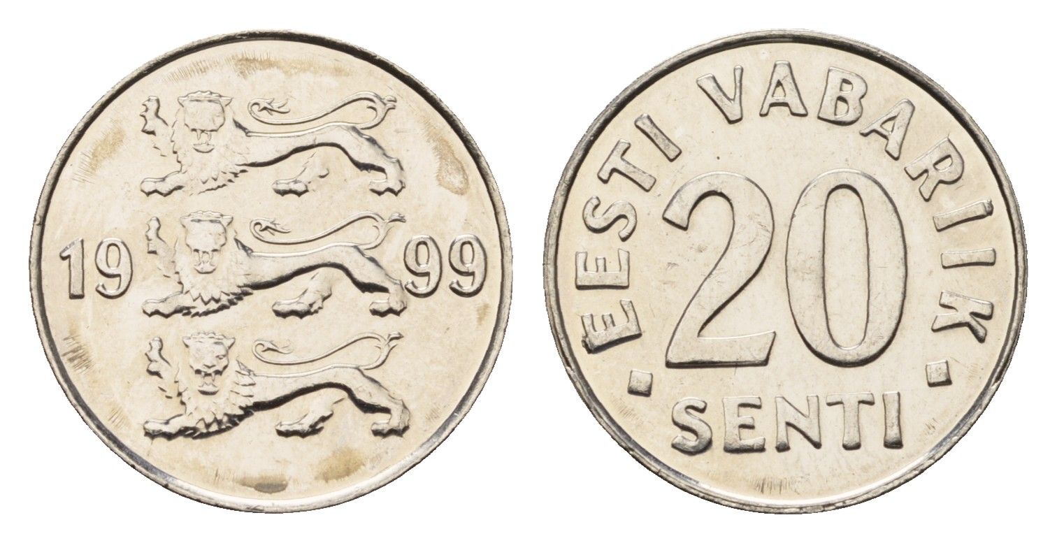 Эстония 20 сентов 1999 KM 23a сталь плакированная никелем UNC 4694-1238