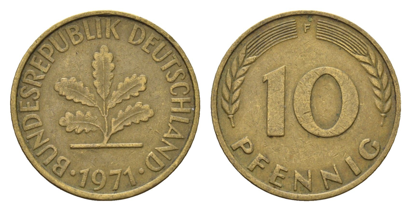 ФРГ 10 пфеннигов 1971 F KM 108, J. 383 сталь плакированная латунью 4684-1169