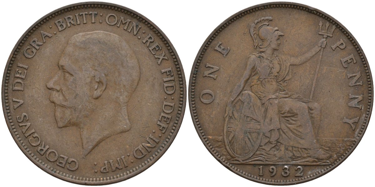 Великобритания 1 пенни 1932 Георг V (1910 - 1936) KM 838 бронза 4144-843