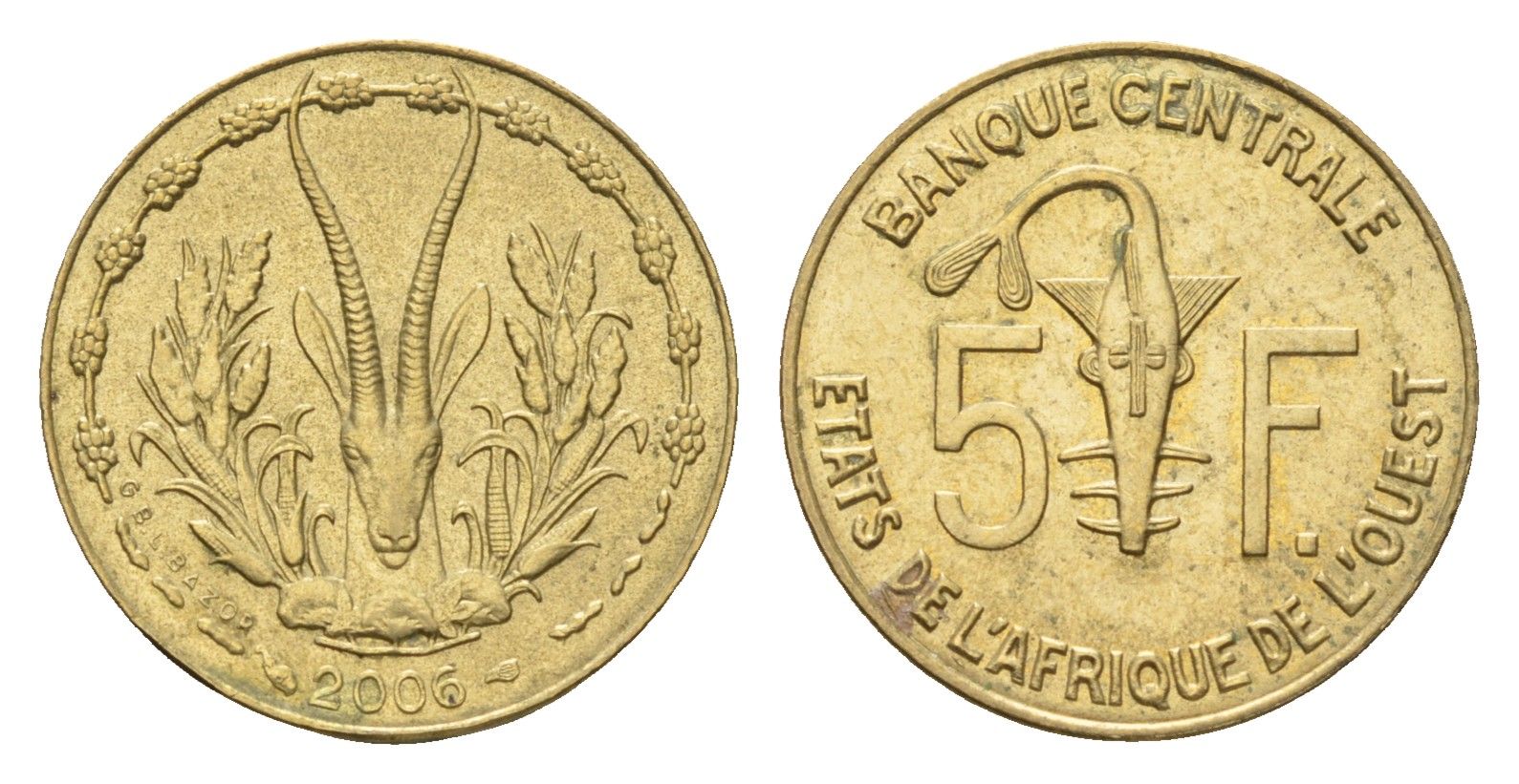 Западная Африка (ВСЕАО) 5 франков 2006 KM 2a медь алюминий никель UNC 4682-821