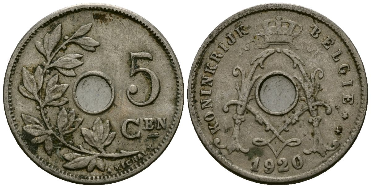 Бельгия 5 сантимов 1920 Belgie KM 67 медно-никель 4173-218