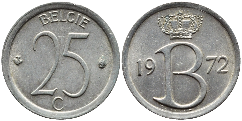 БЕЛЬГИЯ 25 САНТИМОВ 1972 BELGIE KM 154.1 медно-никель 4392-434