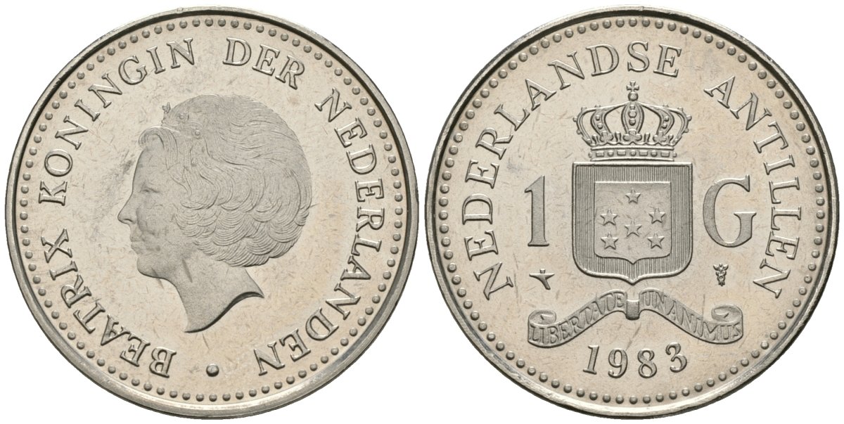 Нидерландские Антилы 1 гульден 1983 Беатрикс (1980-2013) KM 24 никель UNC 81-421