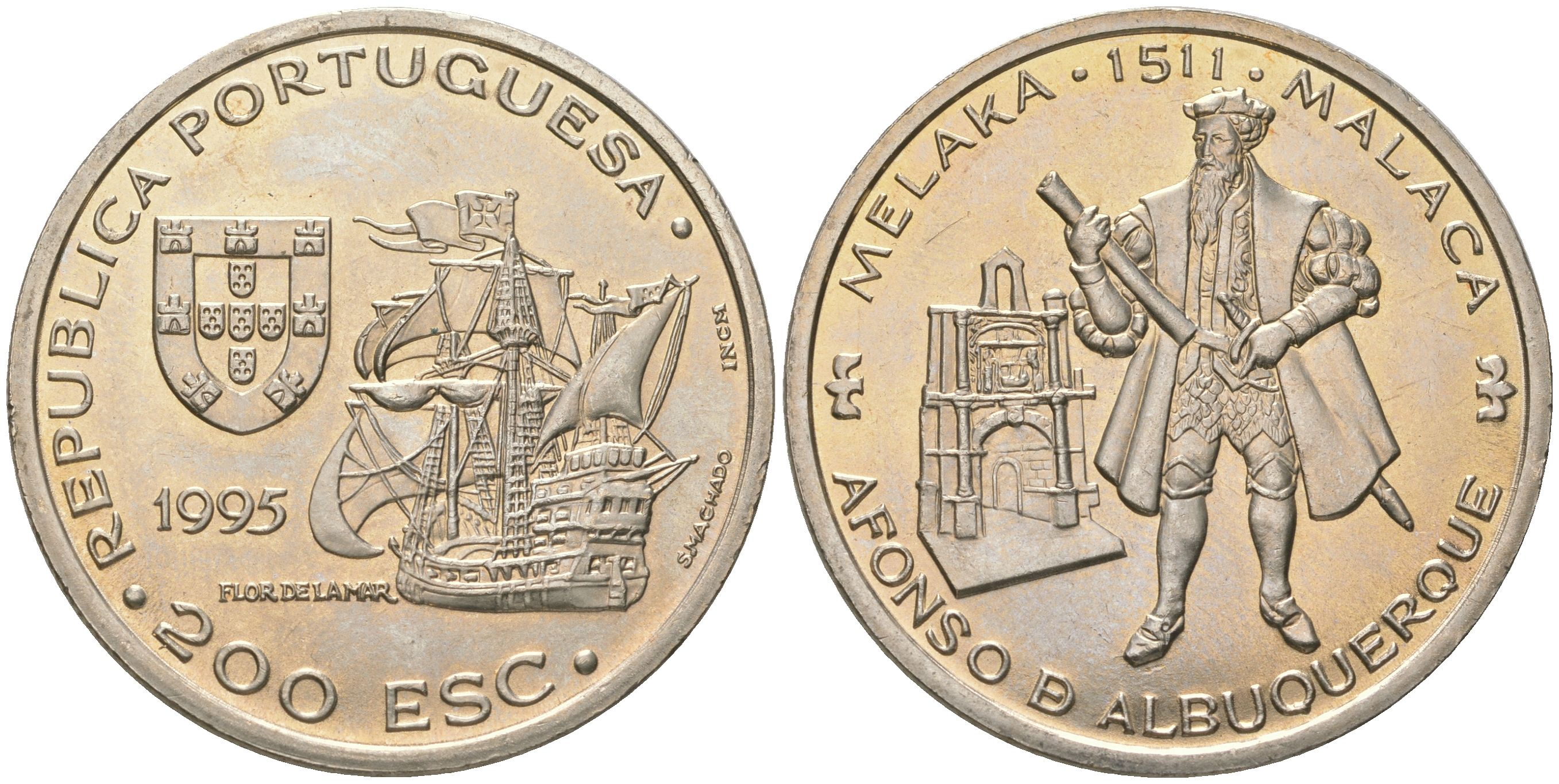 Португалия 200 эскудо 1995 480 лет со дня смерти Афонсу де Албукерки KM 681 медно-никель UNC 74-722