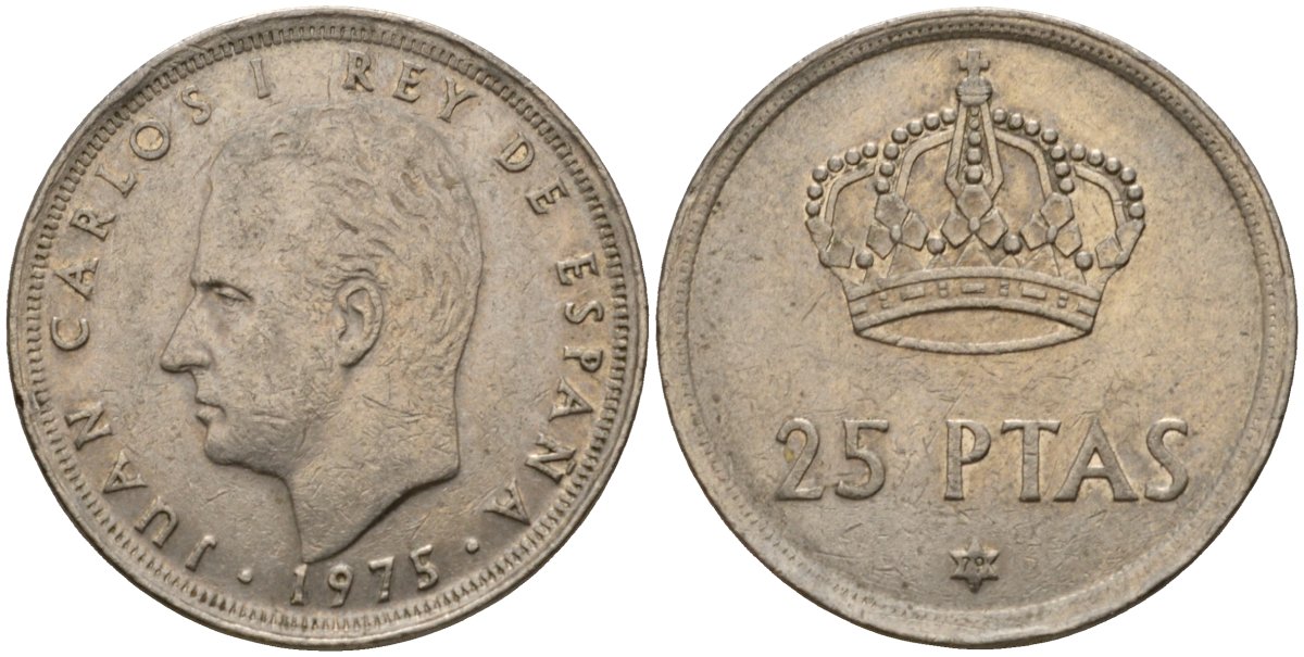 Испания 25 песет 1975 (79) Хуан Карлос I (1975-2014) KM 808 медно-никель 113-126