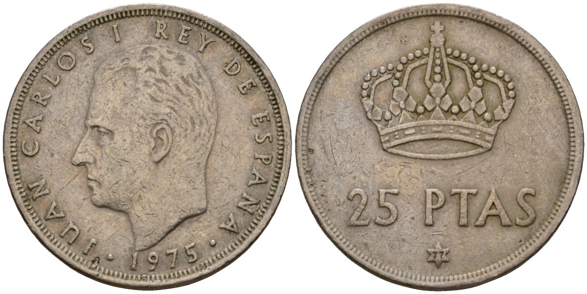Испания 25 песет 1975 (77) Хуан Карлос I (1975-2014) KM 808 медно-никель 94-727