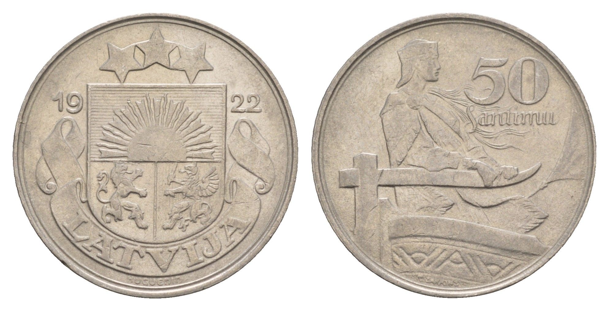 Латвия 50 сантимов 1922 год-тип KM 6 никель 4657-746