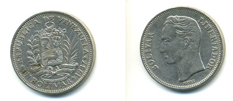 Венесуэла 1 боливар 1967 Симон Боливар KM 42 никель 176-446