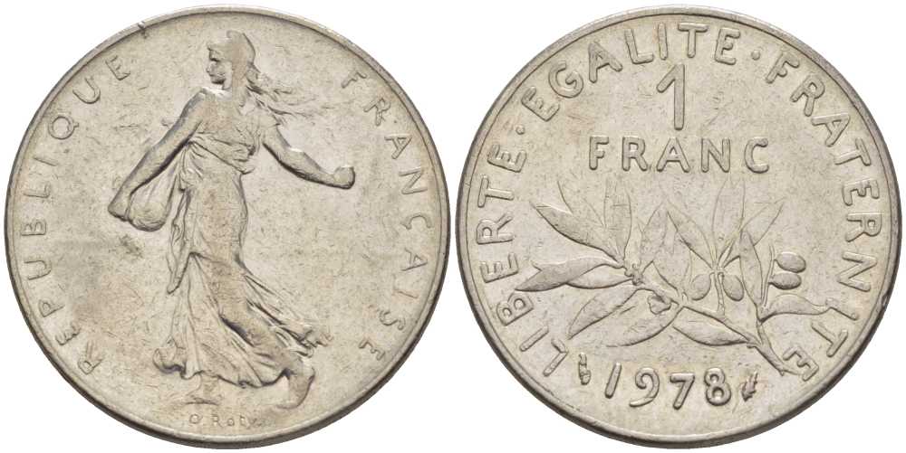 ФРАНЦИЯ 1 ФРАНК 1978 СЕЯТЕЛЬ KM 925.1 никель 60-1147