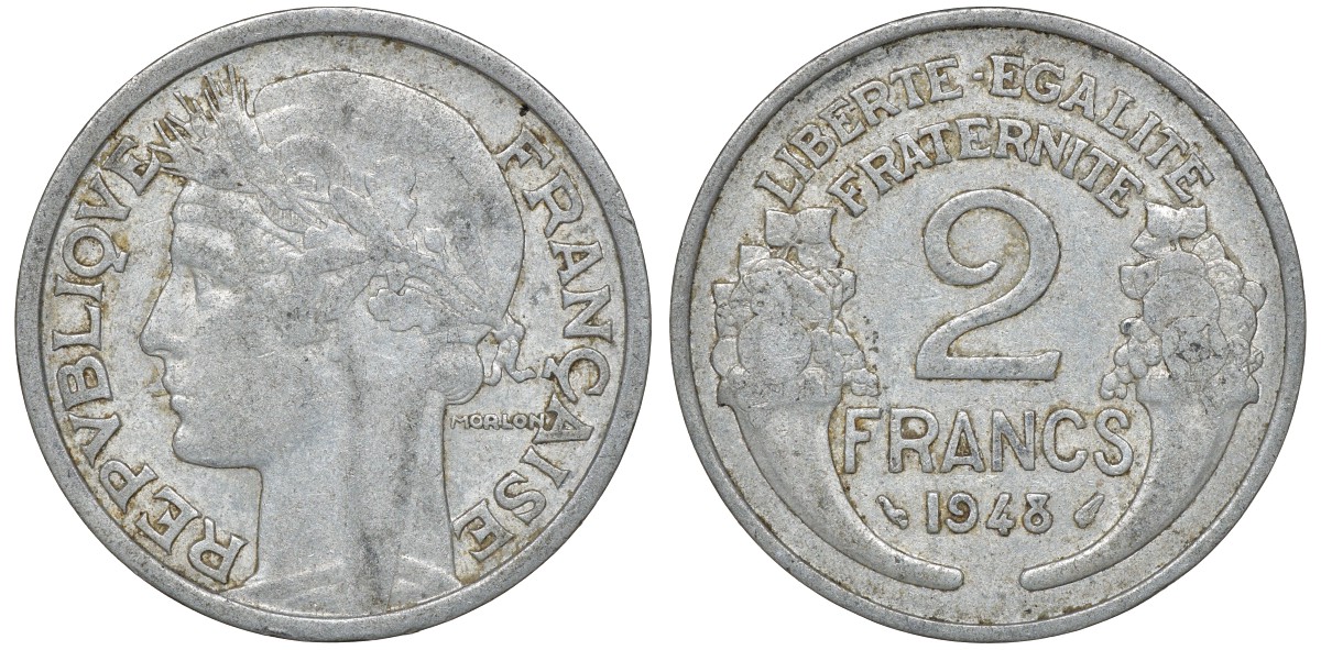 Франция 2 франка 1948 KM 886а.1, Le Franc 269.12 алюминий 4162-113