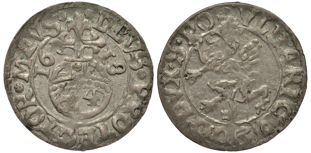 Померания, Кольберг, Камминское епископство 1/24 талера 1618 Ульрих (1618-1622), вес 0,95 гр. KM 64 серебро 1516-931