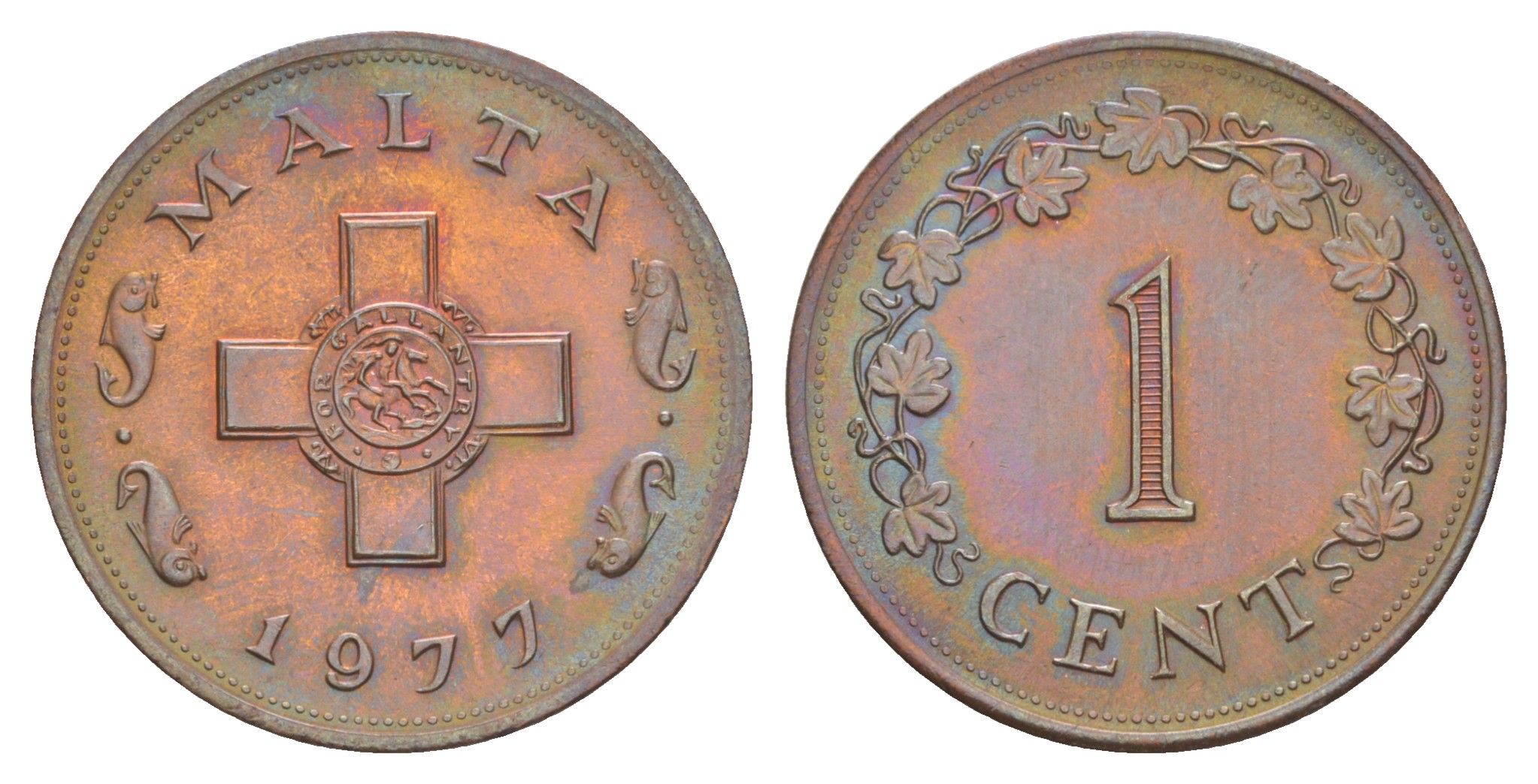Мальта 1 цент 1977 KM 8 бронза UNC 4648-1053