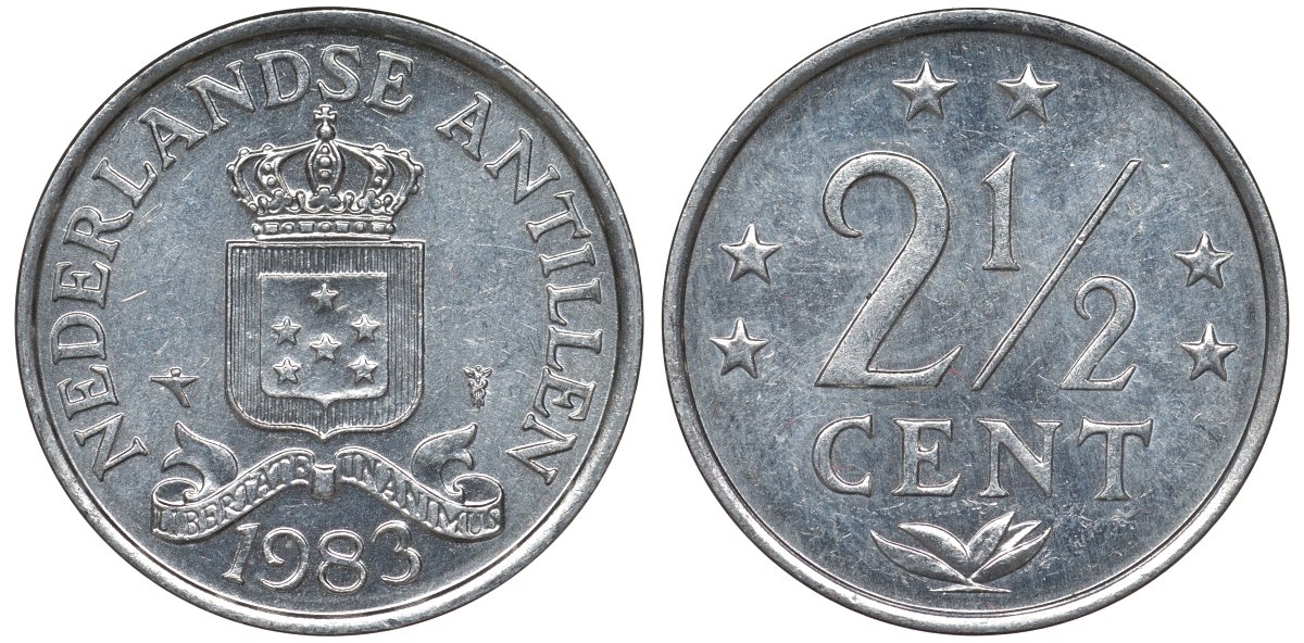 Нидерландские Антилы 2 1/2 цента 1983 Беатрикс (1980-2013) KM 9а алюминий 4122-355