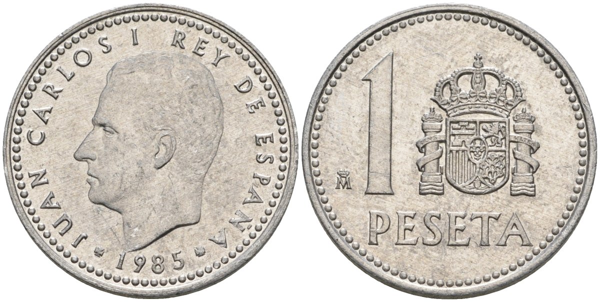 Испания 1 песета 1985 M, Хуан Карлос I (1975-2014) KM 821 алюминий 4401-713