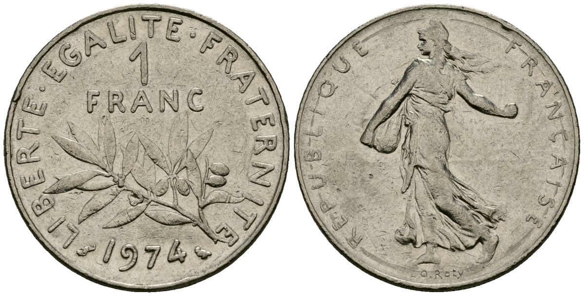 Франция 1 франк 1974 сеятель KM 925 никель 4135-837