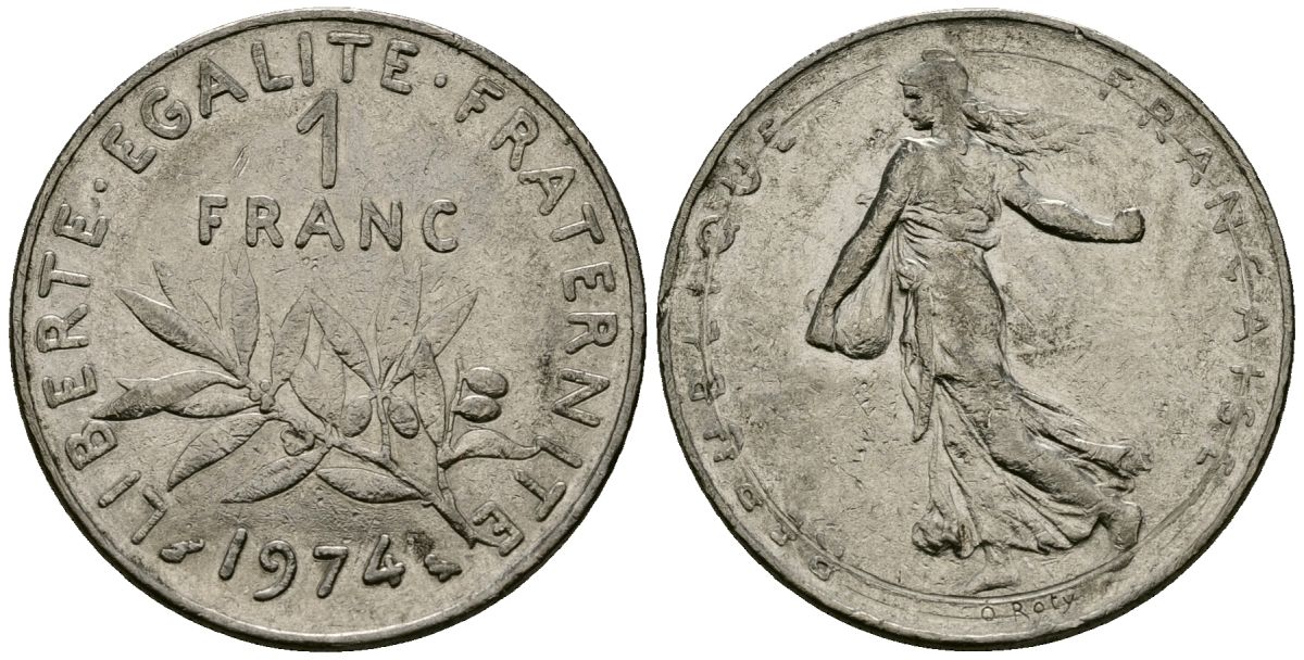 Франция 1 франк 1974 сеятель KM 925 никель 4135-835