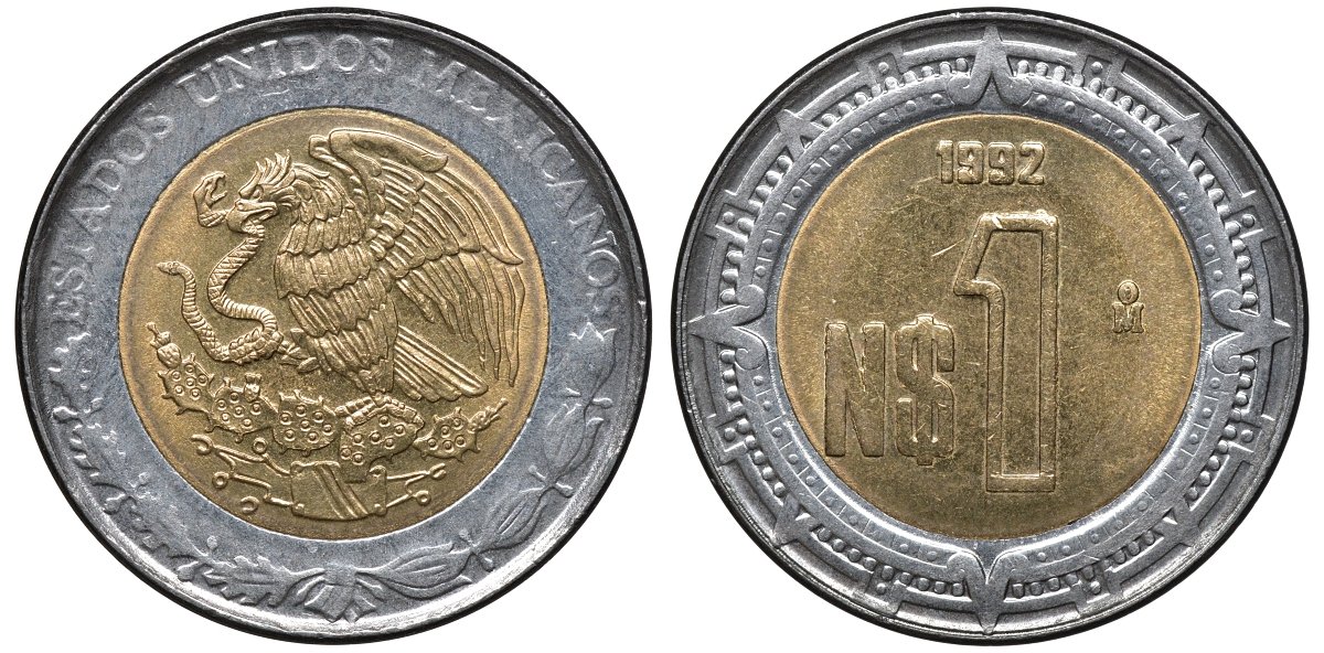 Мексика 1 песо 1992 Мо KM 550 биметалл UNC 4591-546
