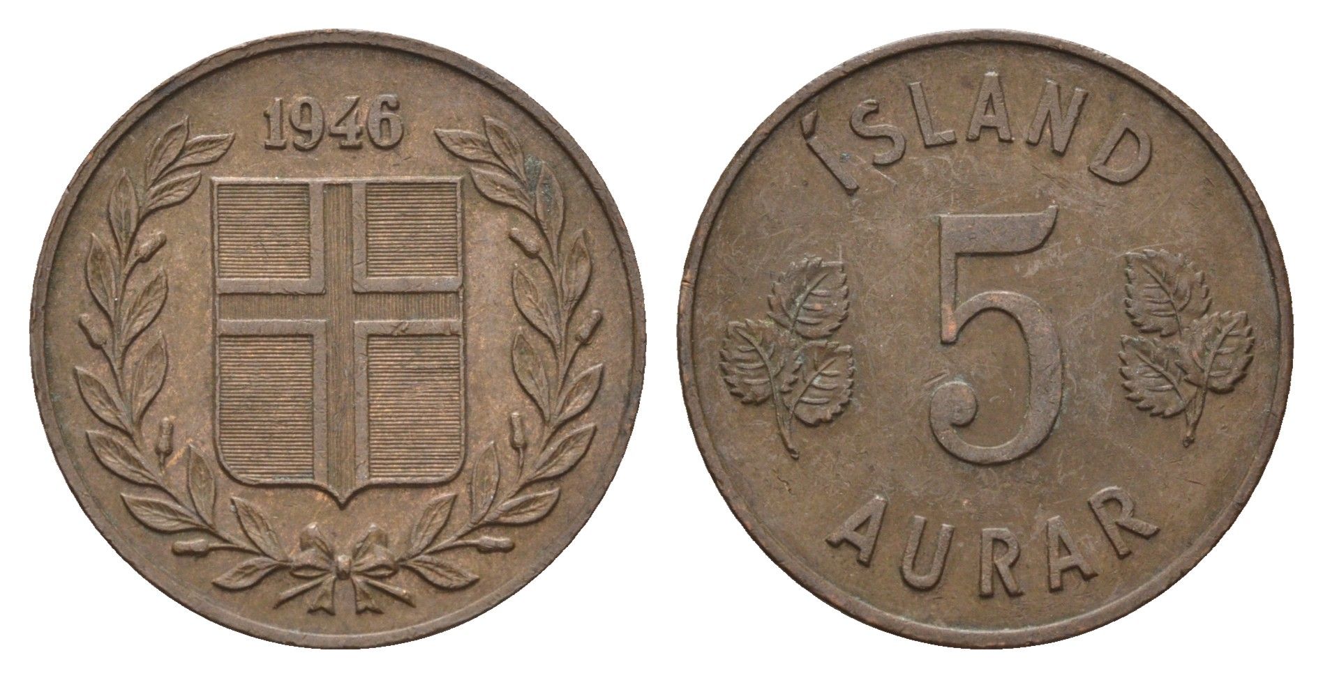 Исландия 5 эйре 1946 KM 9 бронза 4691-321