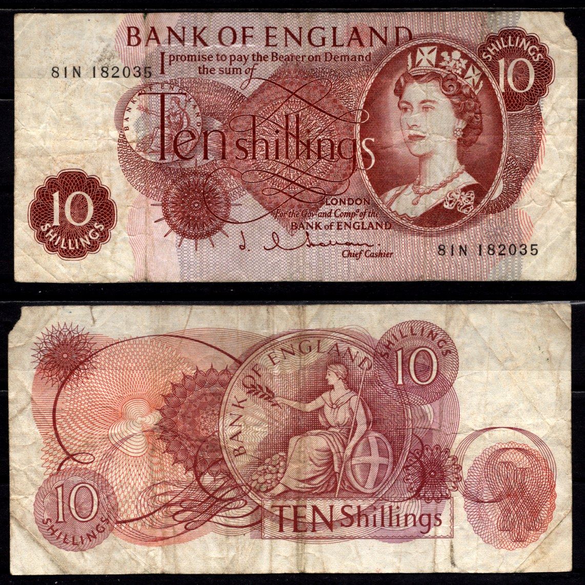 Англия 10 шиллингов ND (1960-1970) Pick 373 b бумага 6317-21-3-1
