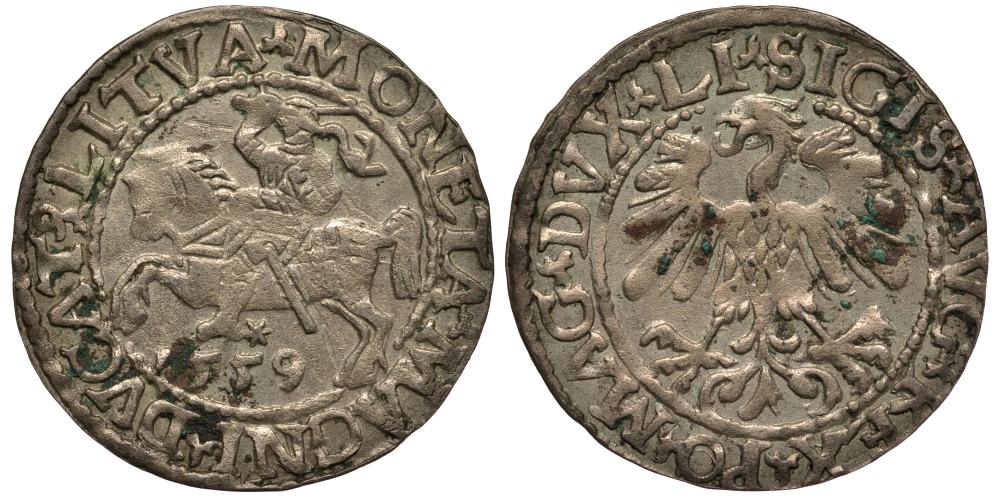 Польша 1/2 гроша (полугрош) 1559 Сигизмунд II Август (1544-1572), вес 1,15 гр. Saurma 5571 серебро 1516-1514